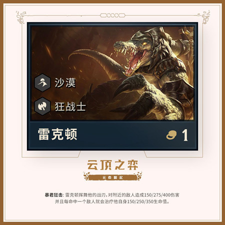 《云顶之弈手游》鳄鱼雷克顿英雄介绍