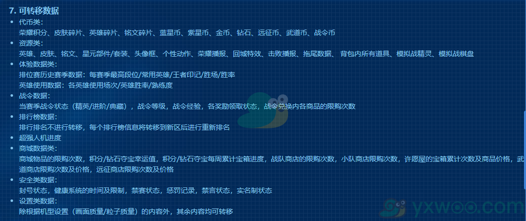 《王者荣耀》转区服务可转移数据一览