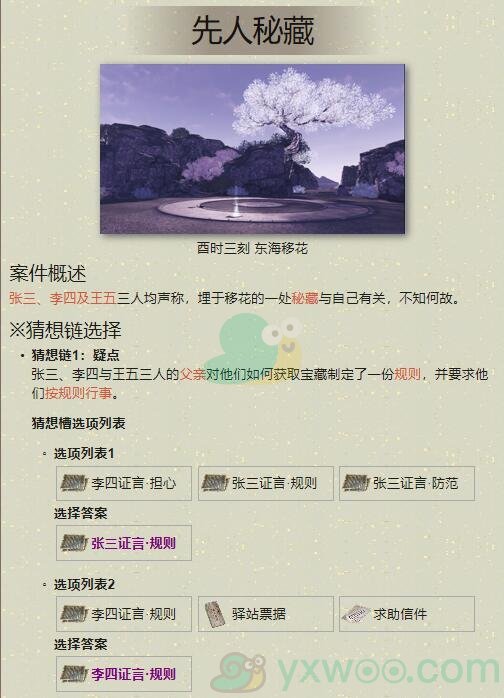 《天涯明月刀手游》先人秘藏案件破解方法