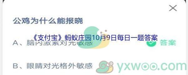 2021《支付宝》蚂蚁庄园10月9日每日一题答案