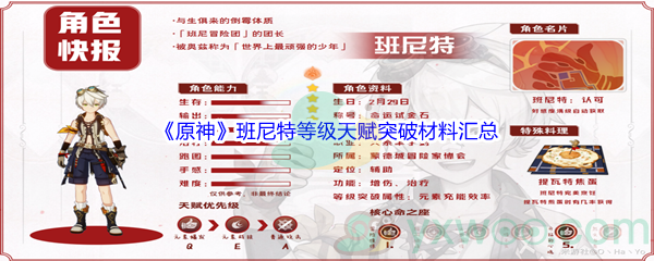 《原神》班尼特等级天赋突破材料汇总