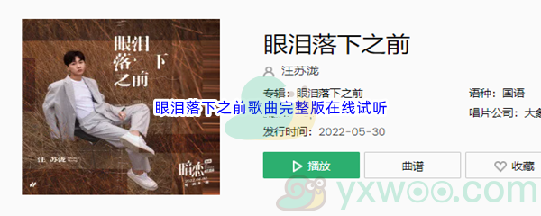 《抖音》眼泪落下之前歌曲完整版在线试听入口