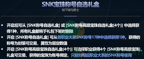 《dnf》2024五一套SNK宝珠称号自选礼盒内容介绍